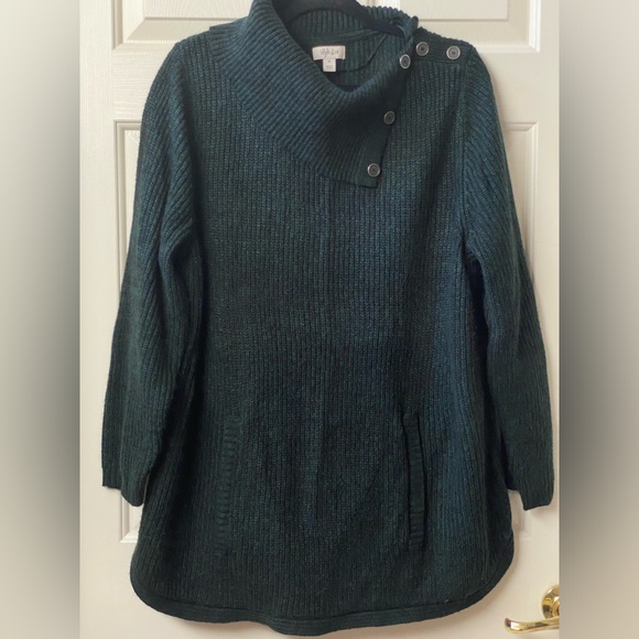 Style & Co Cowl Neck Kangaroo Pocket Green Button-Detail Sweater Size 3X - Picture 1 of 16